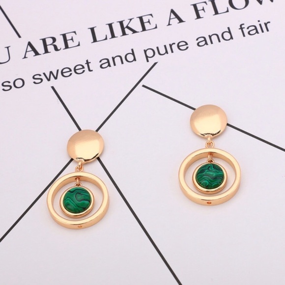 Green Drop Hoop Statement Earrings - Picture 2 of 8